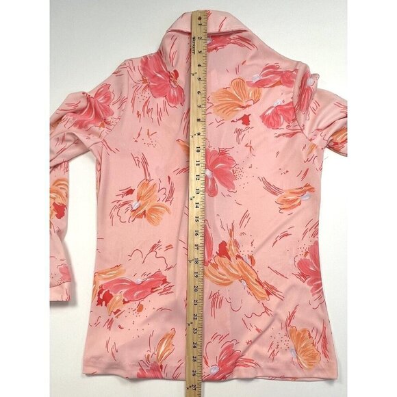 VTG 1970s ALFRED DUNNER Womens MEDIUM 14 Pink Floral Polyester Disco BLOUSE EUC - Picture 5 of 7